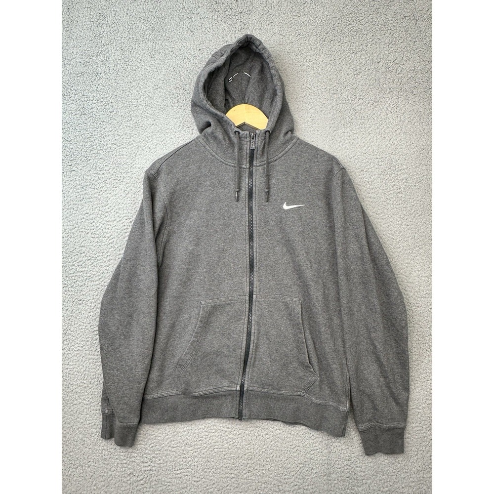 Nike Club Fleece Full Zip Hoodie Mens Medium Heather Grey Swoosh Logo 823531-071